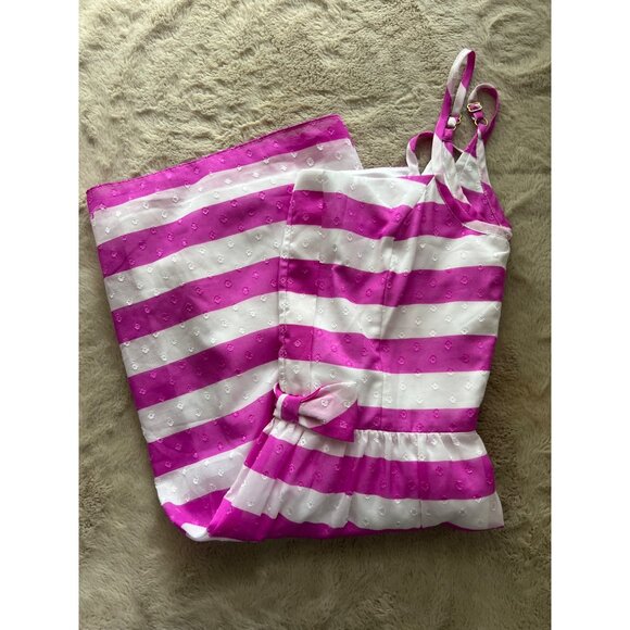Lilly Pulitzer Pink & White Striped Sleeveless Dress With Bow Detail Adjustable - Picture 14 of 16